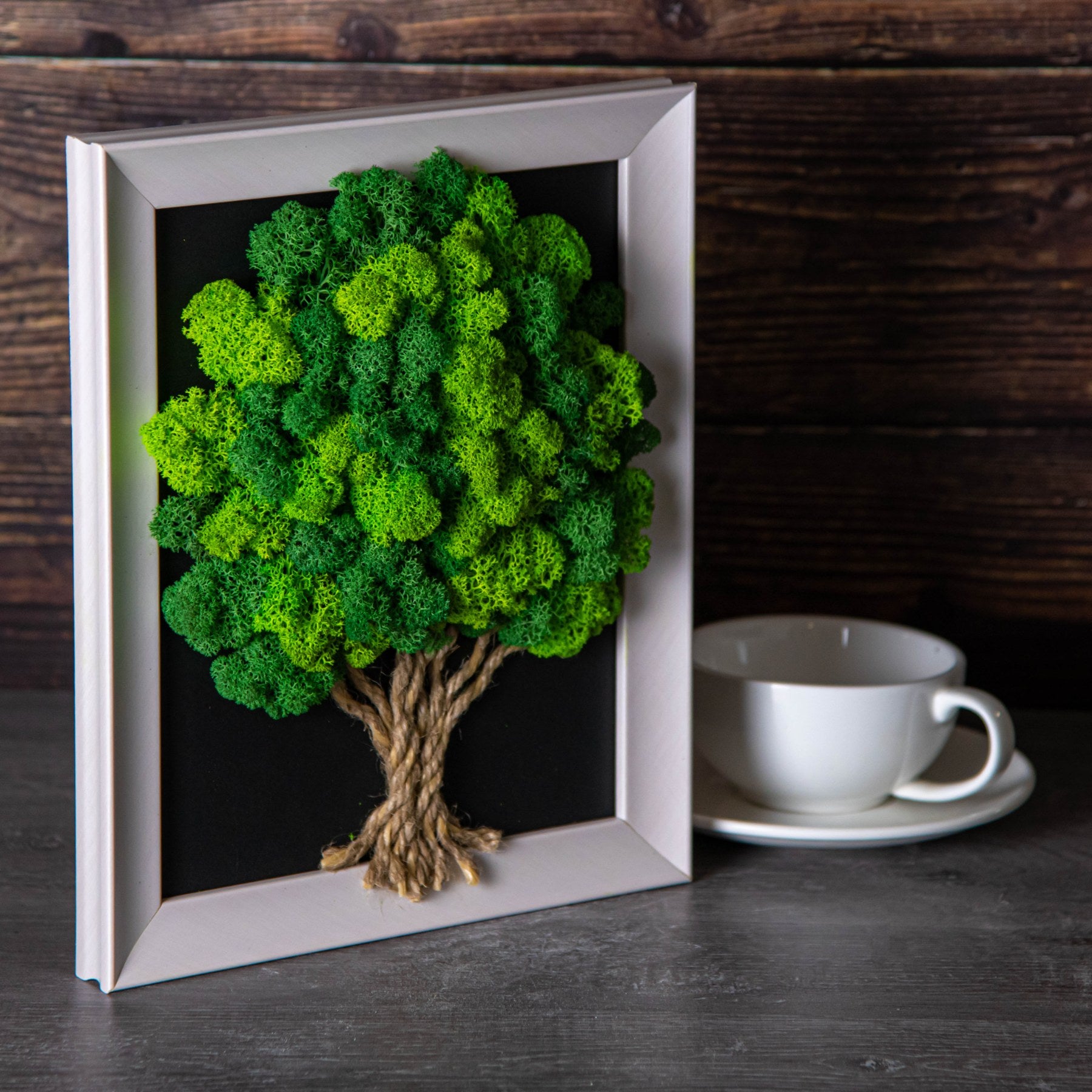 Tableau Végétal « Arbre de Vie » – Cadre Blanc Premium (30 × 25 cm)