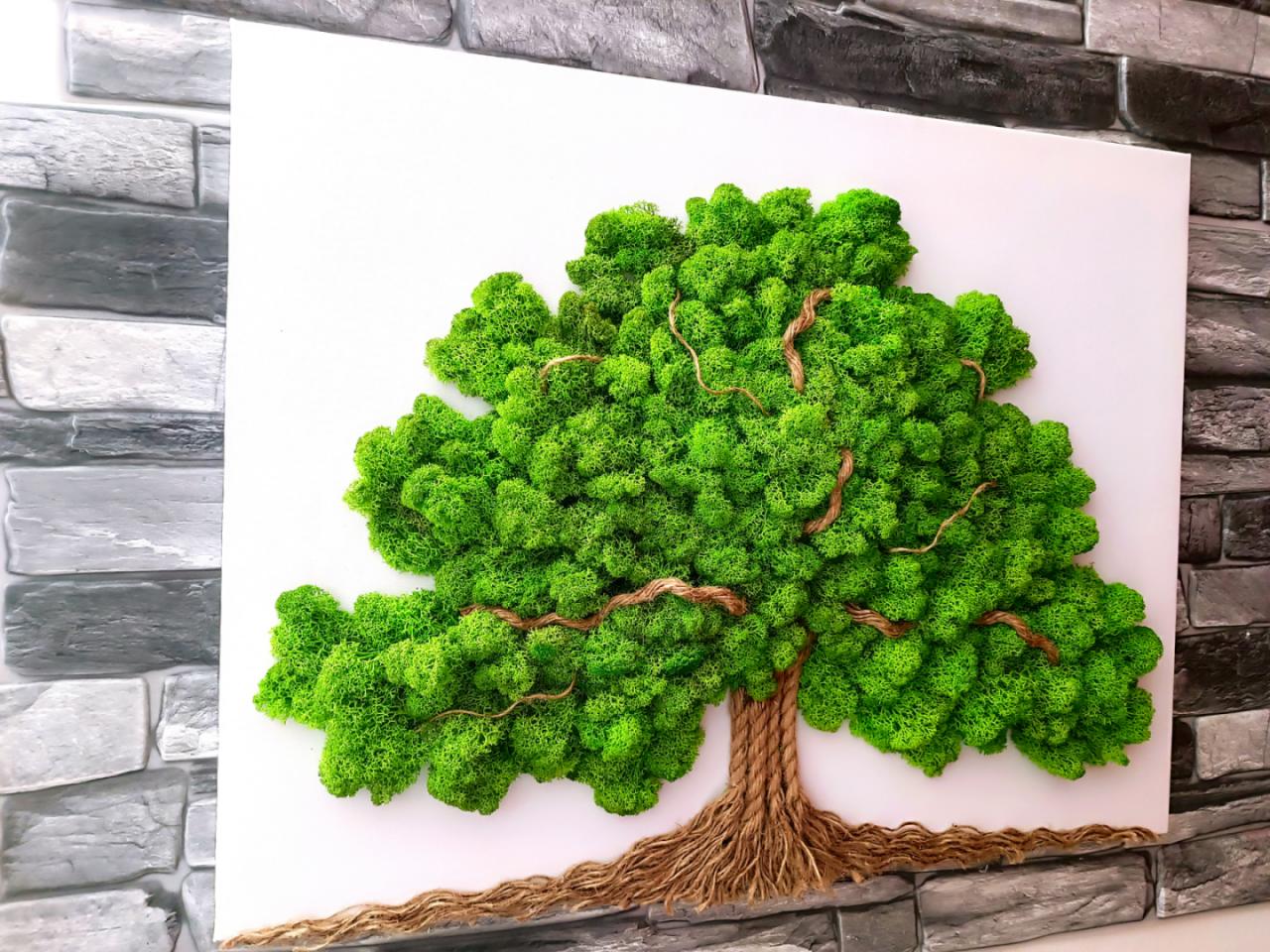 Tableau Végétal « Arbre de Vie » – Toile Blanche (60 × 50 cm)