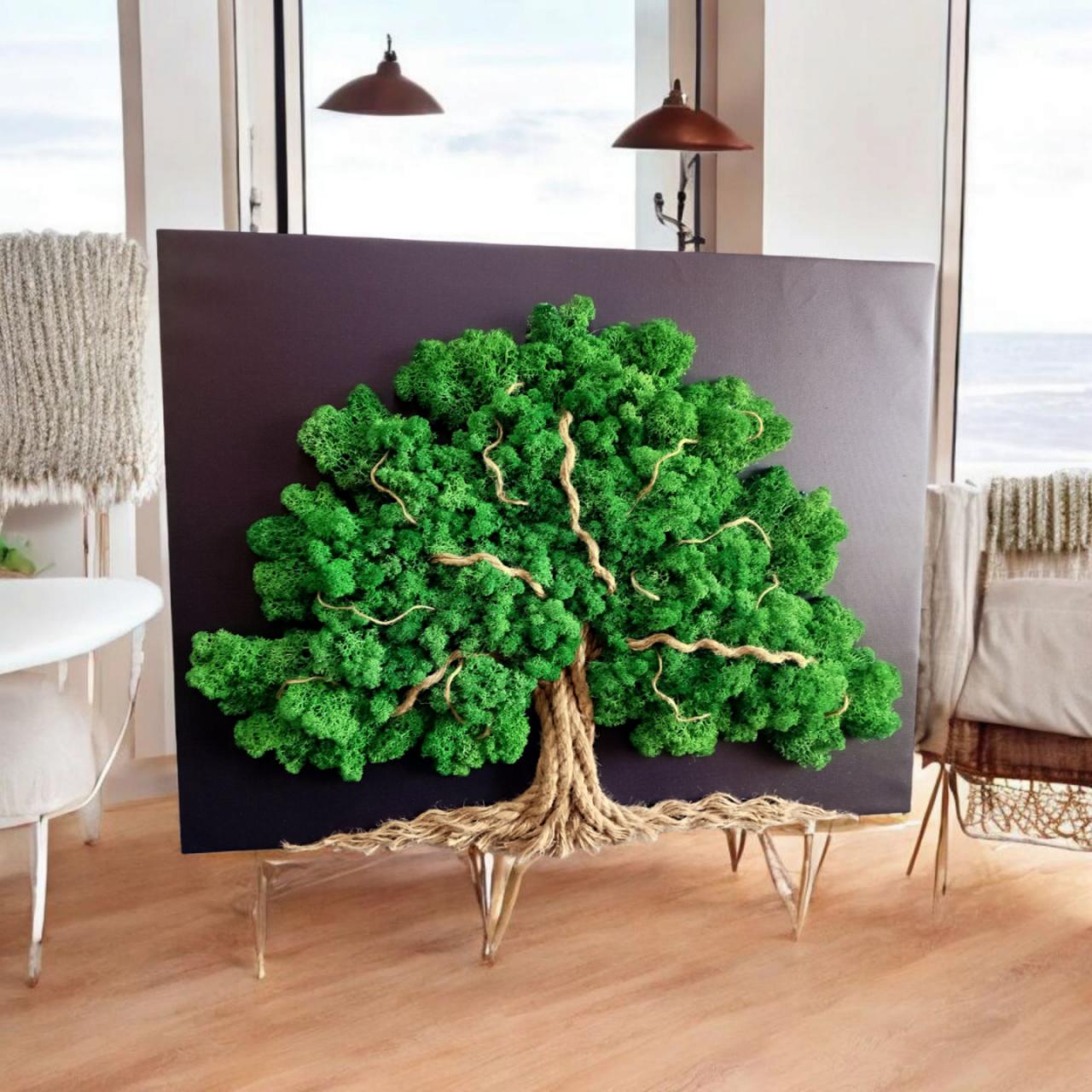 Tableau Végétal « Arbre de Vie » – Toile Noire (60 × 50 cm)