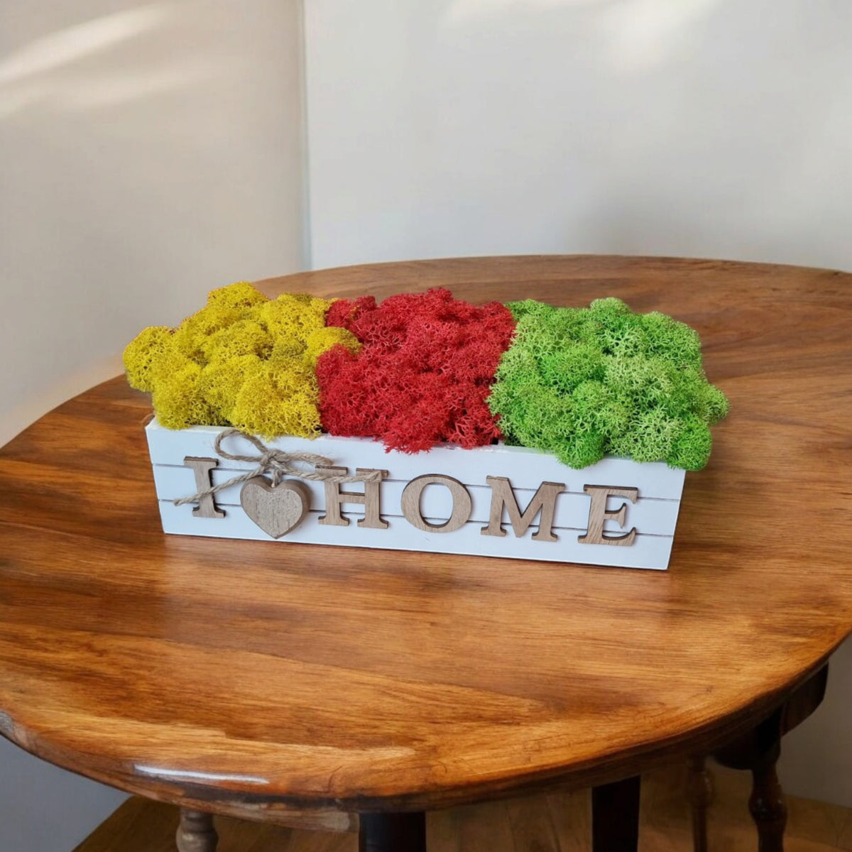 Cache-pot en bois avec mousse scandinave stabilisée – 24 × 10 cm